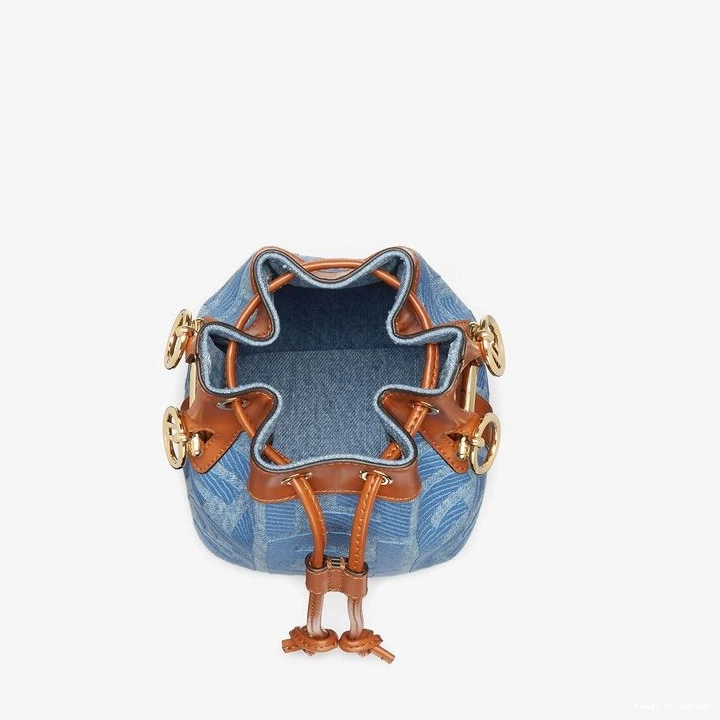 Vintage HOT Handle Tresor In Blue Straw Fendi Bucket with Bag Mini Straw Motif FF Mon 0717
